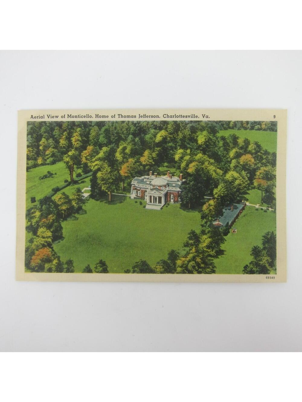 Vintage Linen Postcard Charlottesville Virginia Jefferson Monticello Aerial View